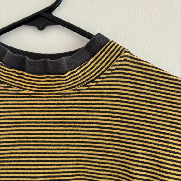 Vintage 90s Black and Yellow Striped High Neck Shirt - Picture 2 of 5